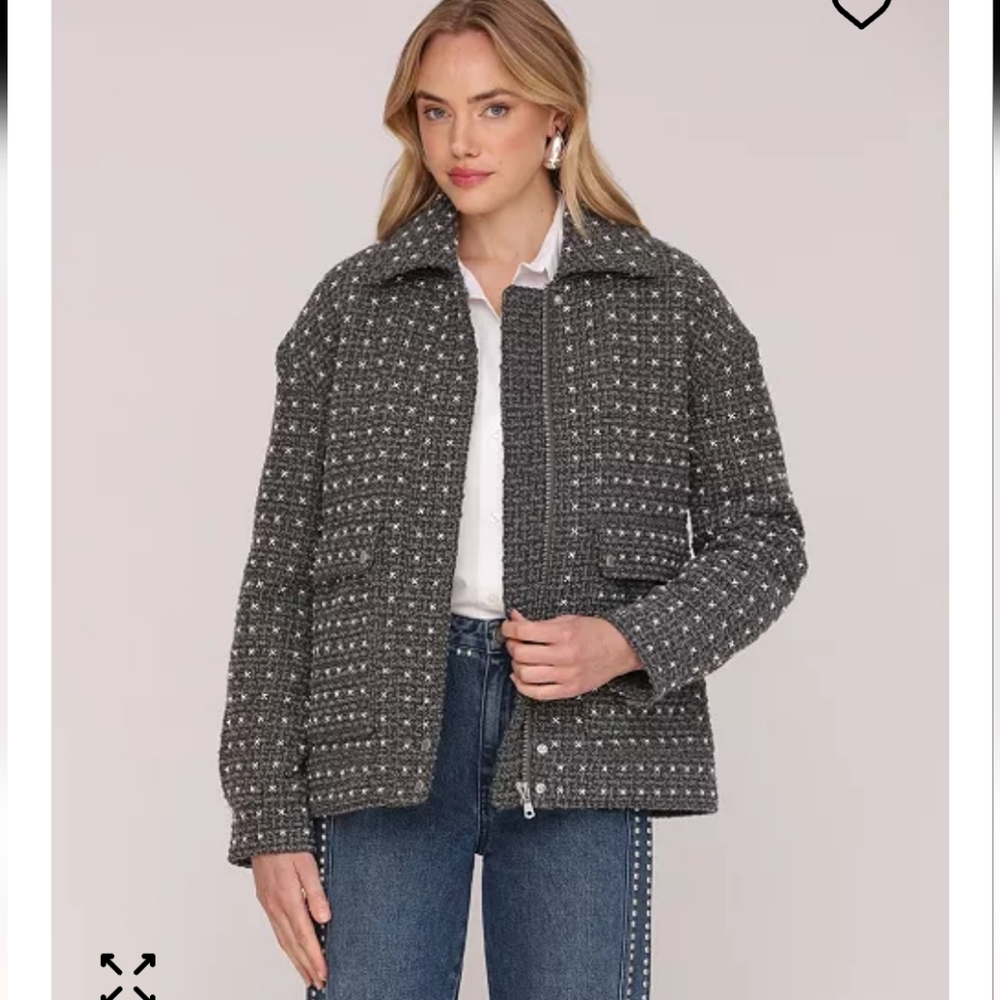New!Avec Les Filles Pearl-Embellished Bomber OutdoorJacket Elegant Gray Women's - Picture 6 of 14